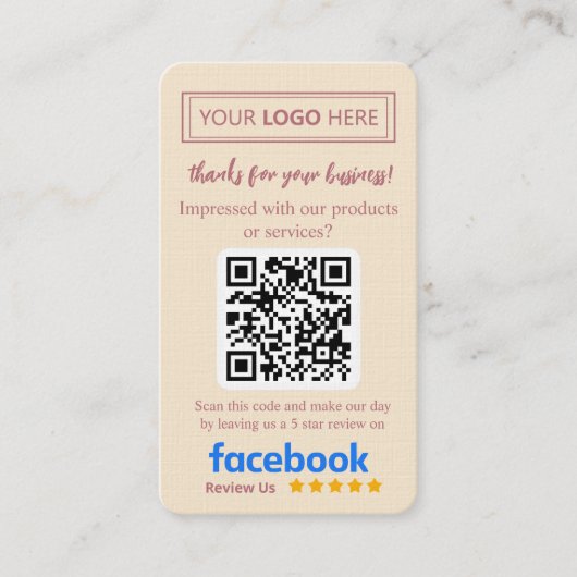 Visite Carte de révision Facebook avec logo et code QR Ro (Devant)