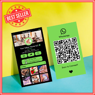Visite Carte de salon d'ongles WhatsApp Vert     Code QR 