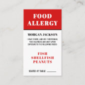 Visite Carte de sécurité de cuisine pour allergie aliment (Devant)