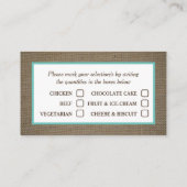 Visite Carte de sélection du menu Dollar et Burlap (Dos)