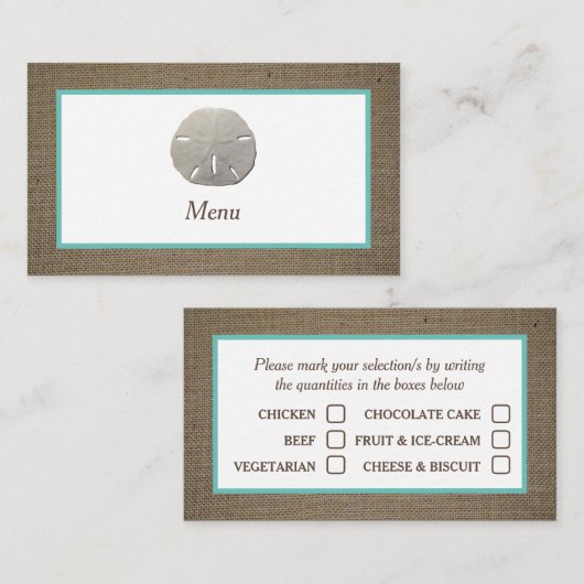 Visite Carte de sélection du menu Dollar et Burlap (Devant / Derrière)