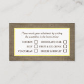 Visite Carte de sélection du menu Dollar et Burlap (Dos)