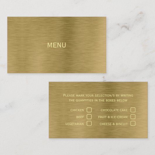 Visite Carte de sélection du menu Faux Gold Metal Texture (Devant / Derrière)