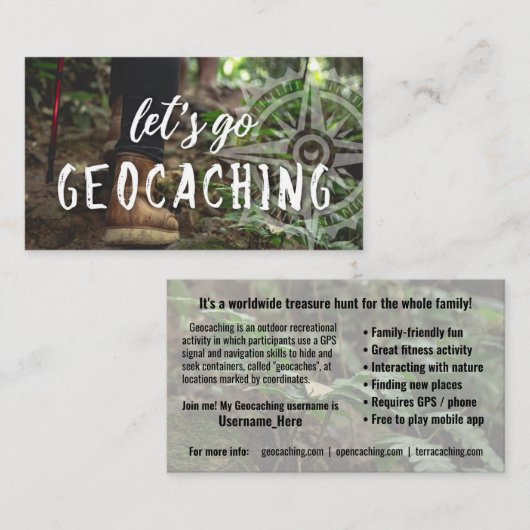 Visite Carte De Sentier Géocaching Avec Informations Pour (Devant / Derrière)