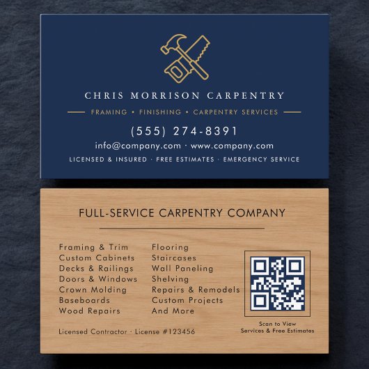Visite Carte de service de menuiserie bois Code QR Martea