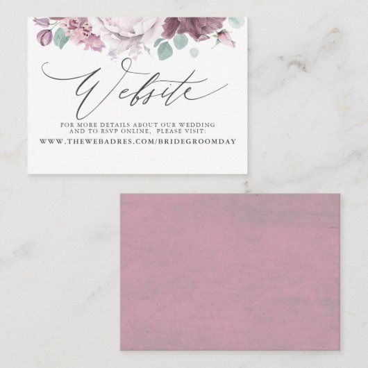 Visite Carte de site Web Mariage Floral Mauve (Devant / Derrière)