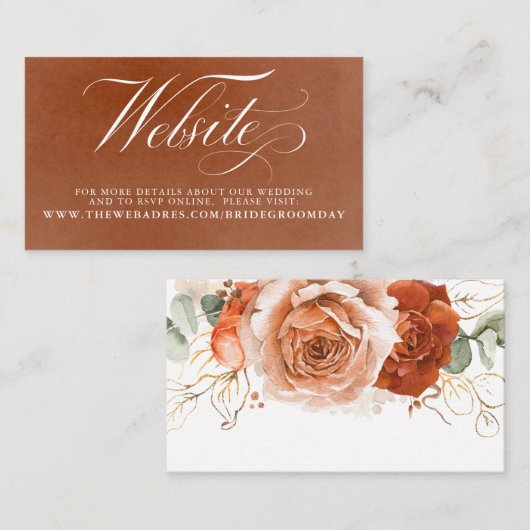 Visite Carte de site Web Mariage Floral Terracotta (Devant / Derrière)