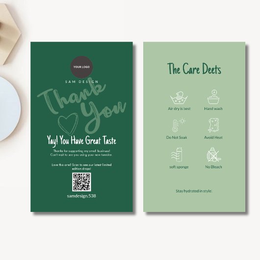 Visite Carte de soin pour gobelet Vert Sauge avec code QR