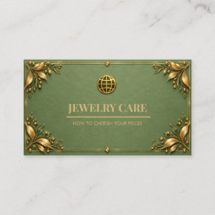 Visite Carte de soins de bijoux minimaliste vert sauge or