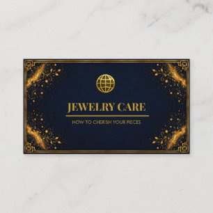 Visite Carte de soins pour bijoux en or et bleu marine de