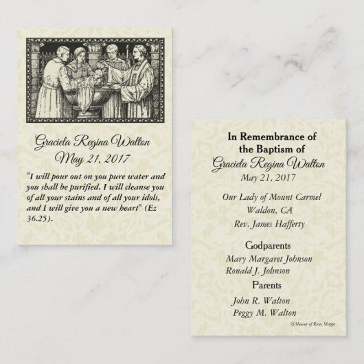 Visite Carte de souvenir de baptême de bébé catholique (Devant / Derrière)