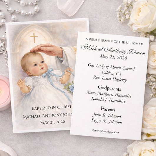 Visite Carte de souvenir de baptême pour bébé garçon cath
