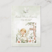 Visite Carte de souvenir de baptême vert priant enfant cr (Devant)