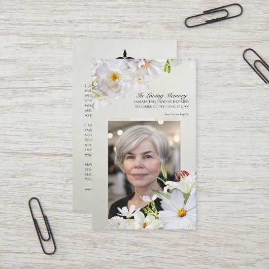 Visite Carte de souvenir florale blanche (Devant/Arrière en situation)