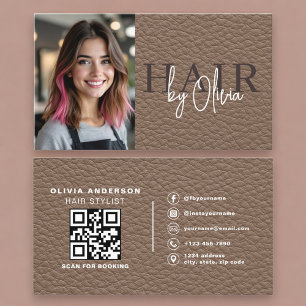 Visite Carte de styliste capillaire en cuir avec code QR
