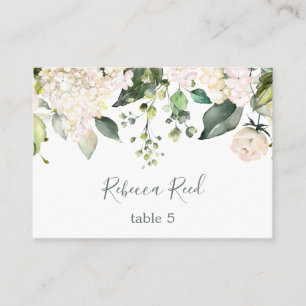 Visite Carte de table verte, hydrangée crème et rose
