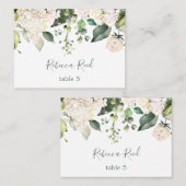 Visite Carte de table verte, hydrangée crème et rose (Devant / Derrière)