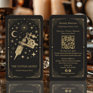 Visite Carte de tatouage au tarot céleste rétro or QR pou