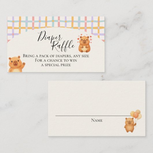 Visite Carte de tirage au sort de couche pour bébé capyba (Devant / Derrière)