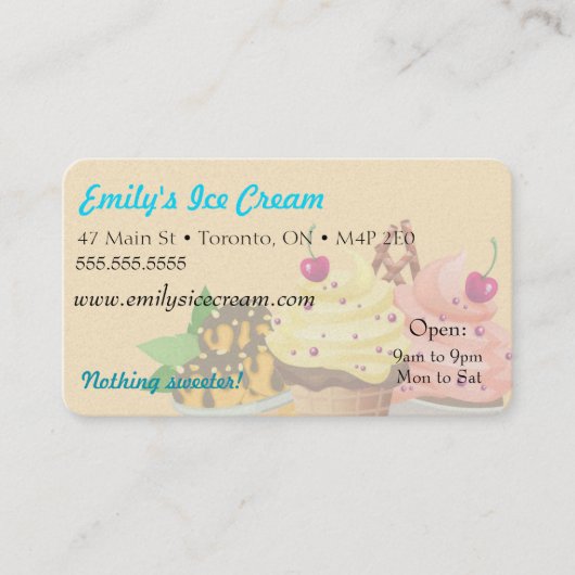 Visite Carte de visite, crème glacée décorative (Devant)