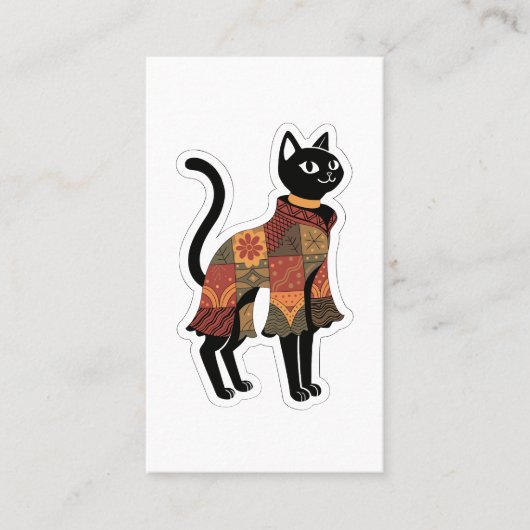 Visite Carte de vœux chat noir patchwork Boho (Devant)