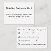 Visite Carte des options de pondération pour les patients (Devant / Derrière)