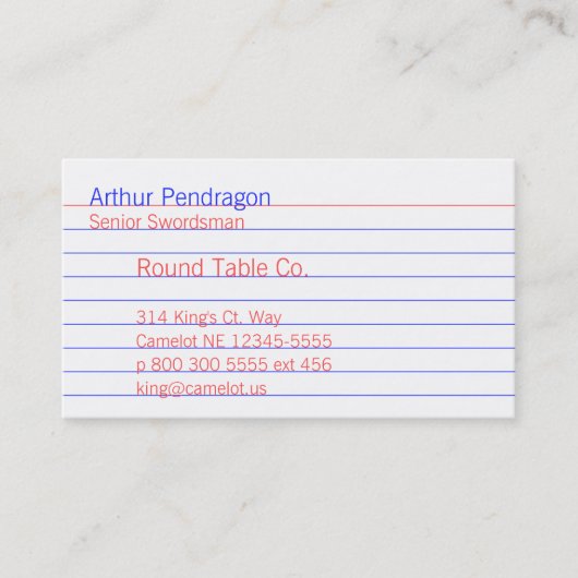 Visite Carte d'index de bureau à lignes réglées bleues cl (Devant)