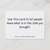 Visite Carte d'ingrédients de chance de pot (Dos)