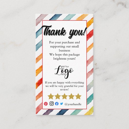 Visite Carte d'insertion de commande de Merci personnalis (Devant)