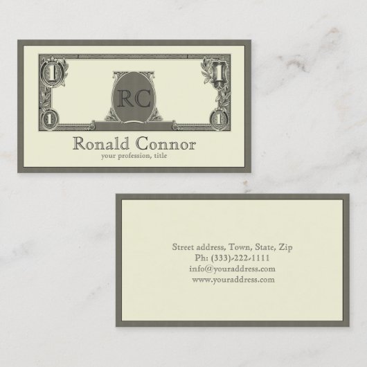 Visite Carte fraîche décorée d'un monogramme royale de (Devant / Derrière)