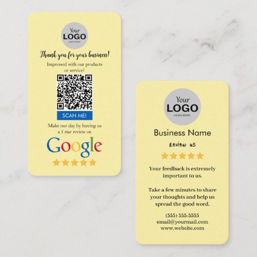 Visite Carte Google de révision (Devant / Derrière)