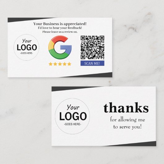 Visite Carte Google de révision (Devant / Derrière)