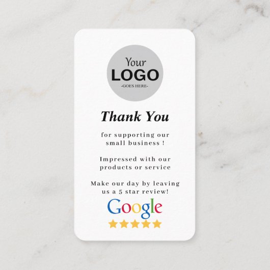 Visite Carte Google de révision (Dos)