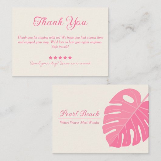 Visite Carte minime de location de feuilles roses (Devant / Derrière)