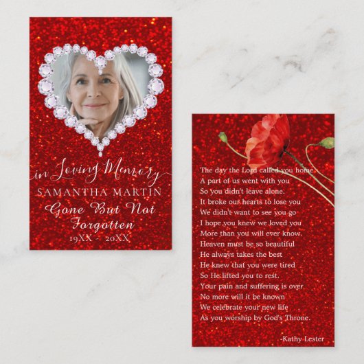 Visite Carte photo de prière commémorative Gold Heart (Devant / Derrière)