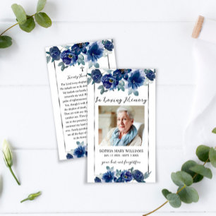 Visite Carte photo de prière funéraire des Fleurs bleues