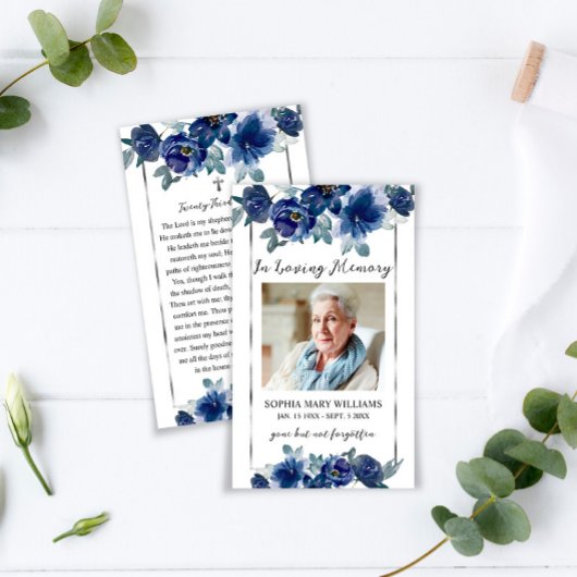 Visite Carte photo de prière funéraire des Fleurs bleues