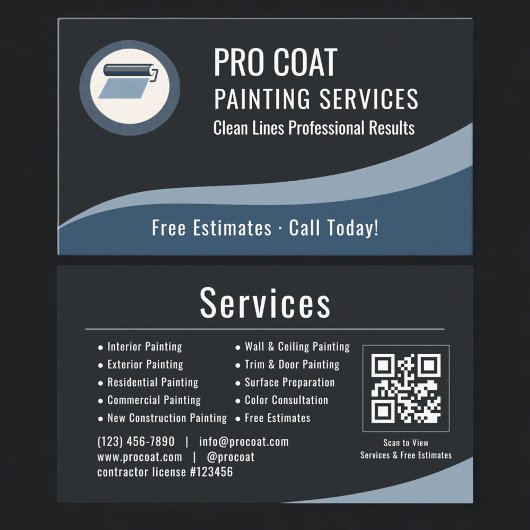 Visite Carte professionnelle de peintre avec QR Code