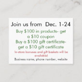 Visite Carte promotionnelle de vacances d'affaires (Dos)