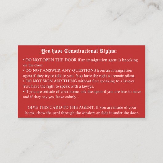 Visite Carte rouge anglaise - Carte de droits d'immigrati (Devant)