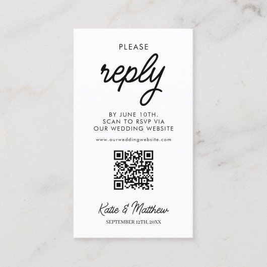 Visite Carte RSVP de mariage avec code QR minimal simple (Devant)