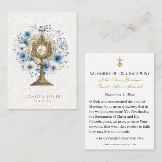 Visite Carte Sainte Catholique de Mariage à la Monstrance (Devant / Derrière)