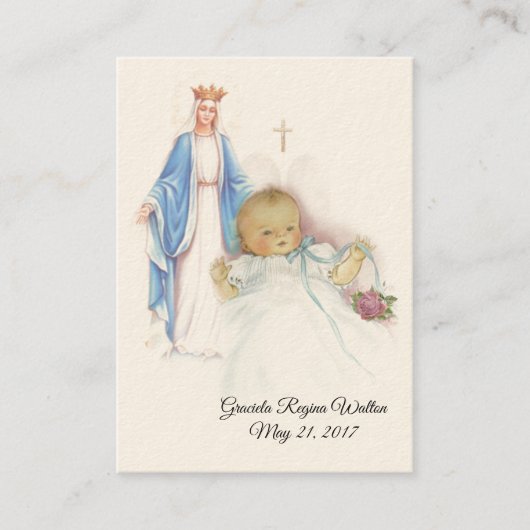 Visite Carte Sainte Commémorative de Baptême de Bébé Fill (Devant)