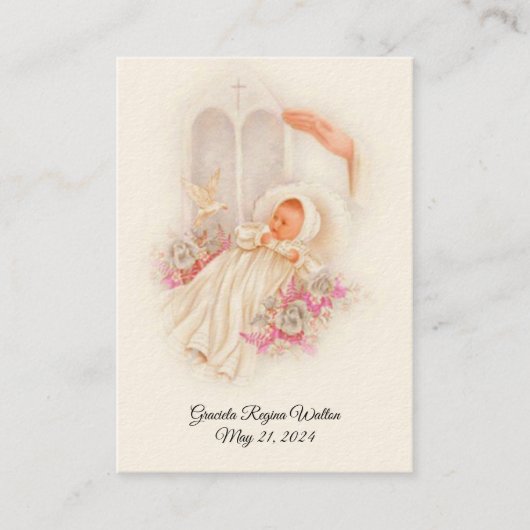 Visite Carte Sainte Commémorative de Baptême de Bébé Fill (Devant)