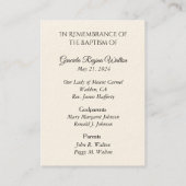 Visite Carte Sainte Commémorative de Baptême de Bébé Fill (Dos)