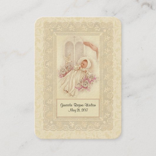 Visite Carte Sainte Commémorative de Baptême de Bébé Fill (Devant)