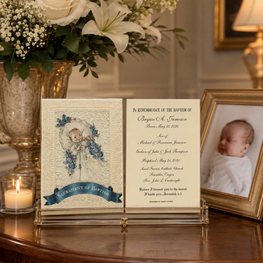 Visite Carte Sainte de Remembrance de Baptême de Bébé Cat