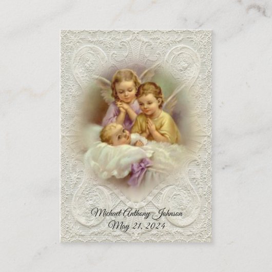 Visite Carte Sainte de Remembrance de Baptême de Bébé Cat (Devant)