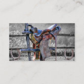 Visite Cheval Saddle Sur Corral Fence Western Carte de vi (Devant)