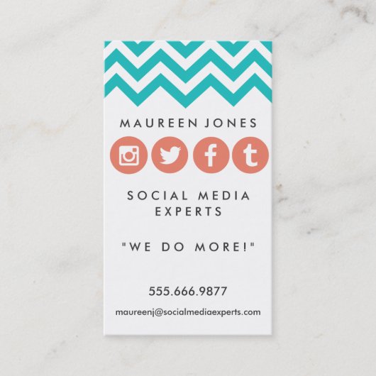 Visite Chevron Girly Teal et carte sociale de médias de (Devant)